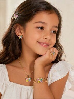 Girls' Multicolor Butterfly Jewelry Set - Gold Finish
